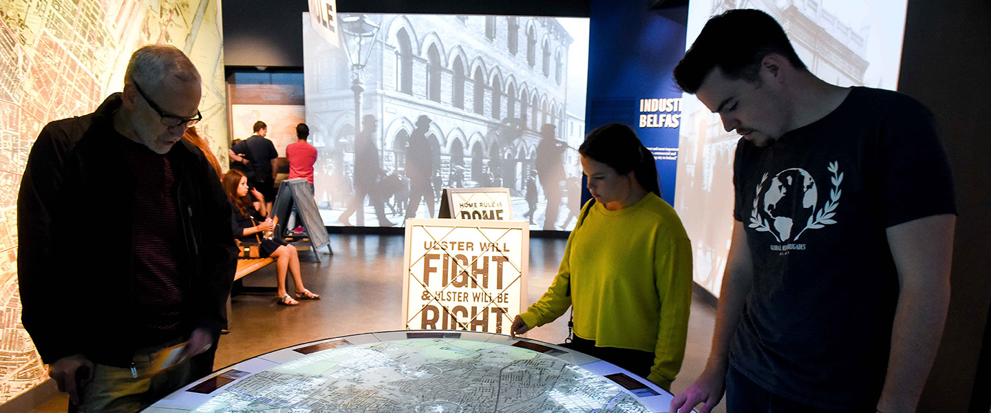 Students peruse a museum in Belfast, Ireland.