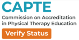 CAPTE Commission on Accreditation in Physical Therapy Education log with a verify status button