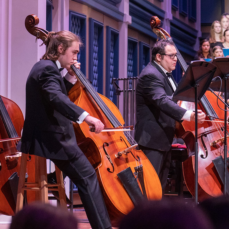 Cello majors performing in the fisher center