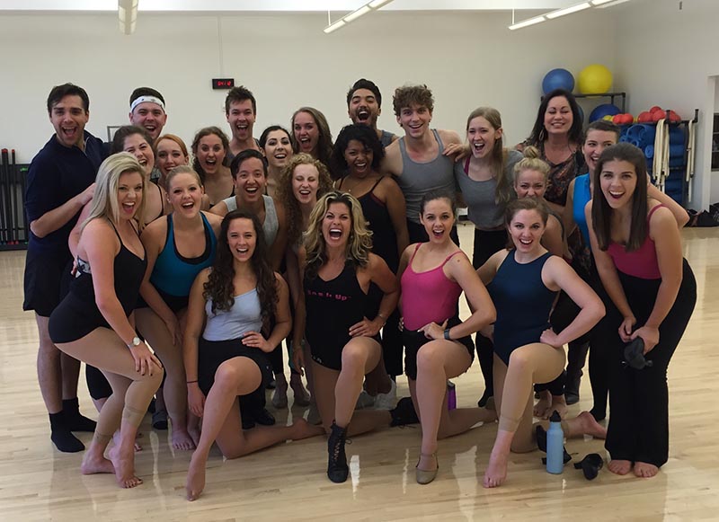 Student pose for a picture after dance masterclass with Rachelle Rak 