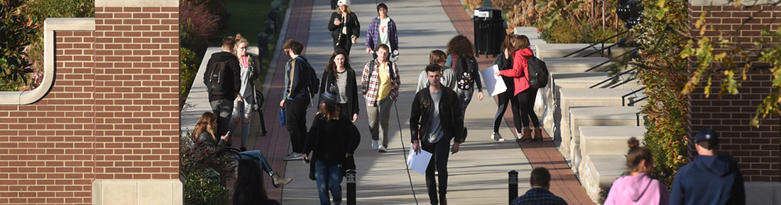 A photo of students walking down a side walk