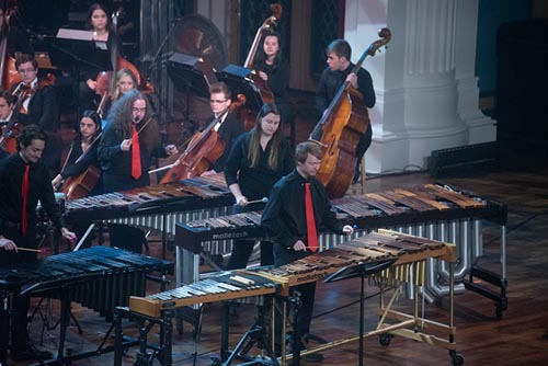 Percussion Ensemble performs on stage