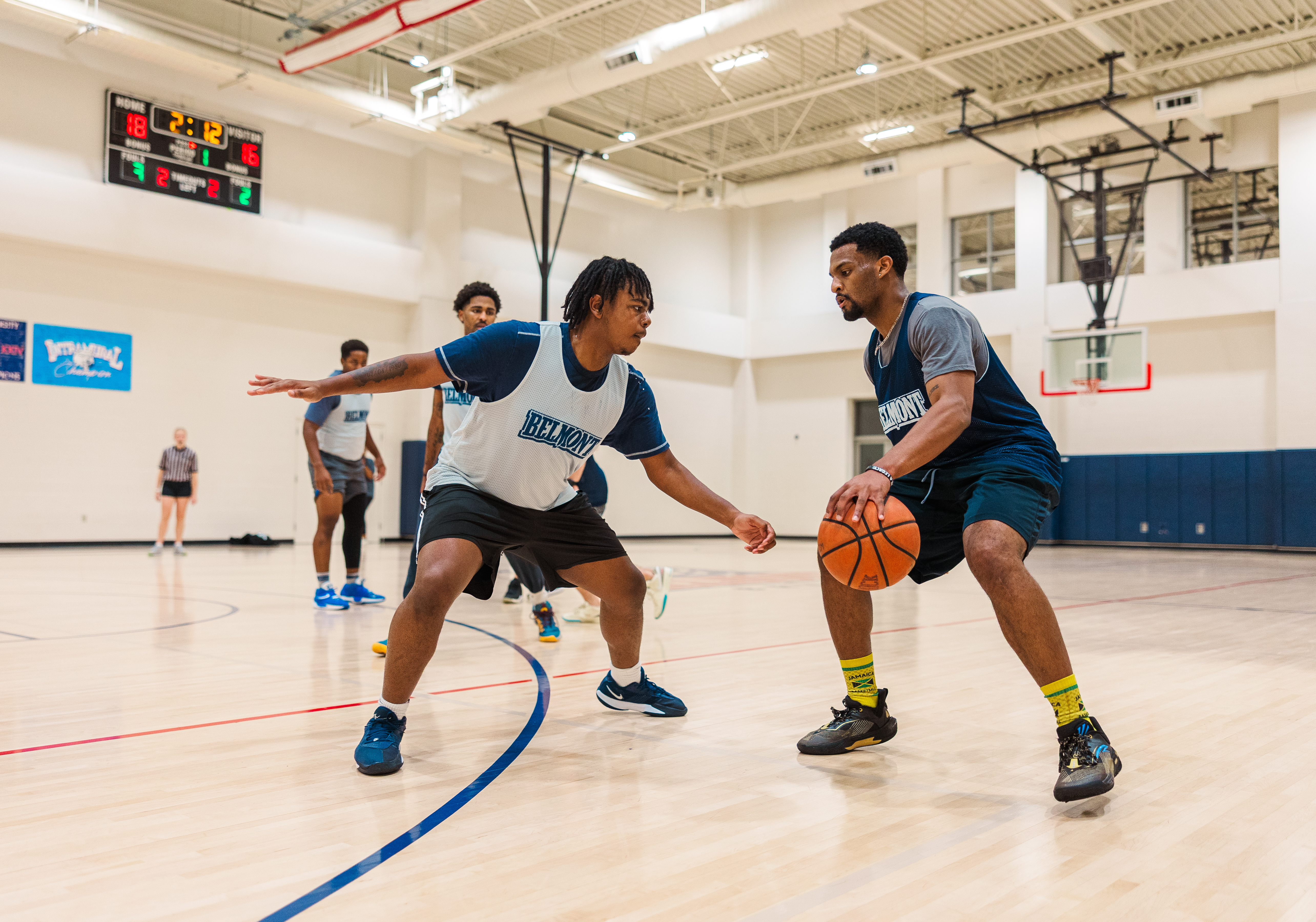 Students playing basketball