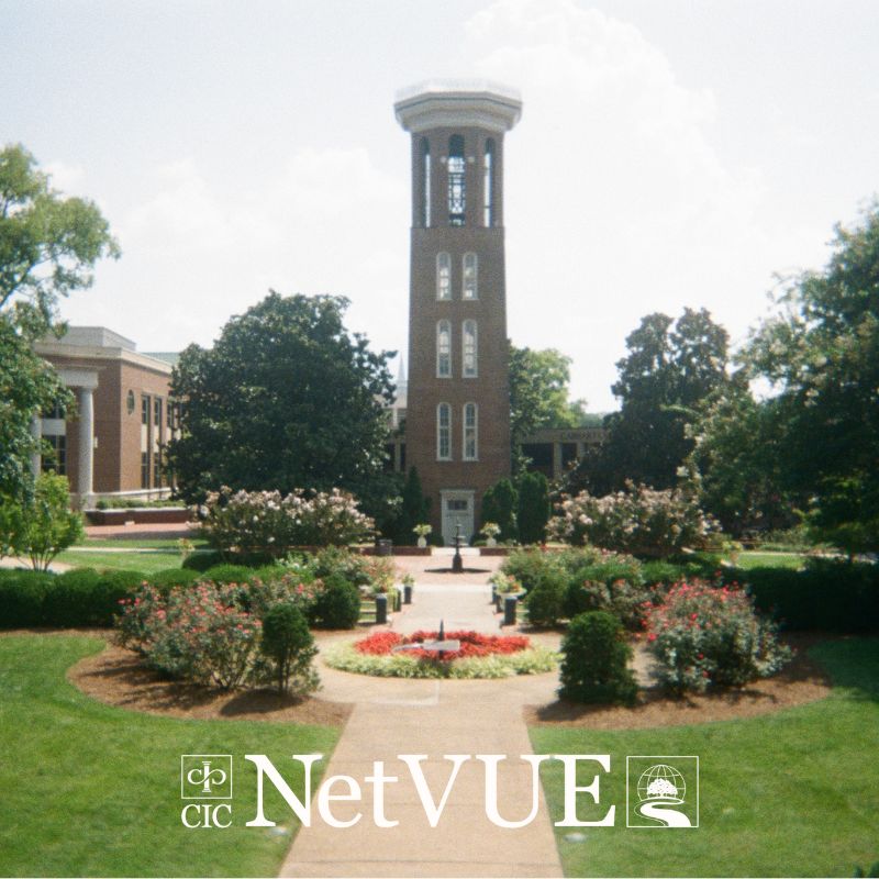 NetVUE logo over bell tower photo