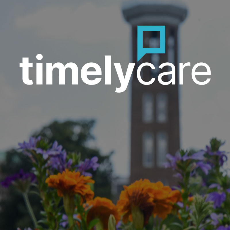 Belmont's bell tower with the TimelyCare logo