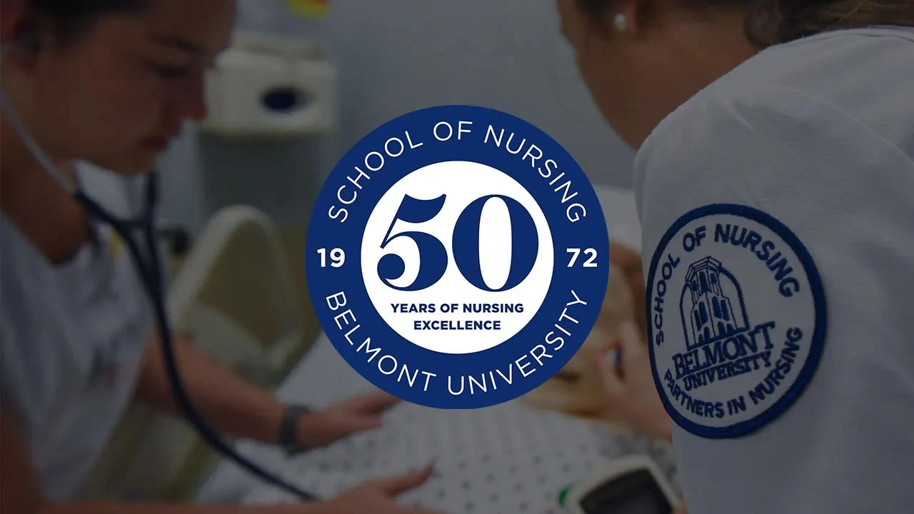 A video thumbnail with the logo of the 50th Anniversary of Belmont's School of Nursing