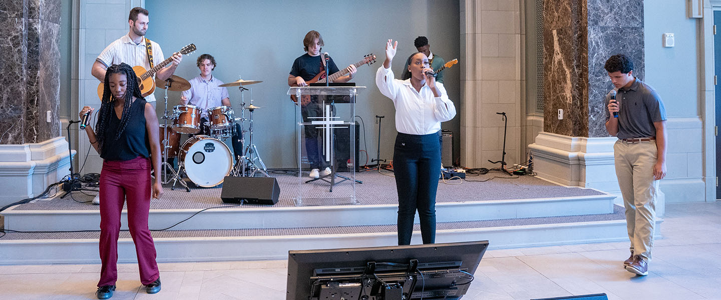 A musical performance during a chapel service