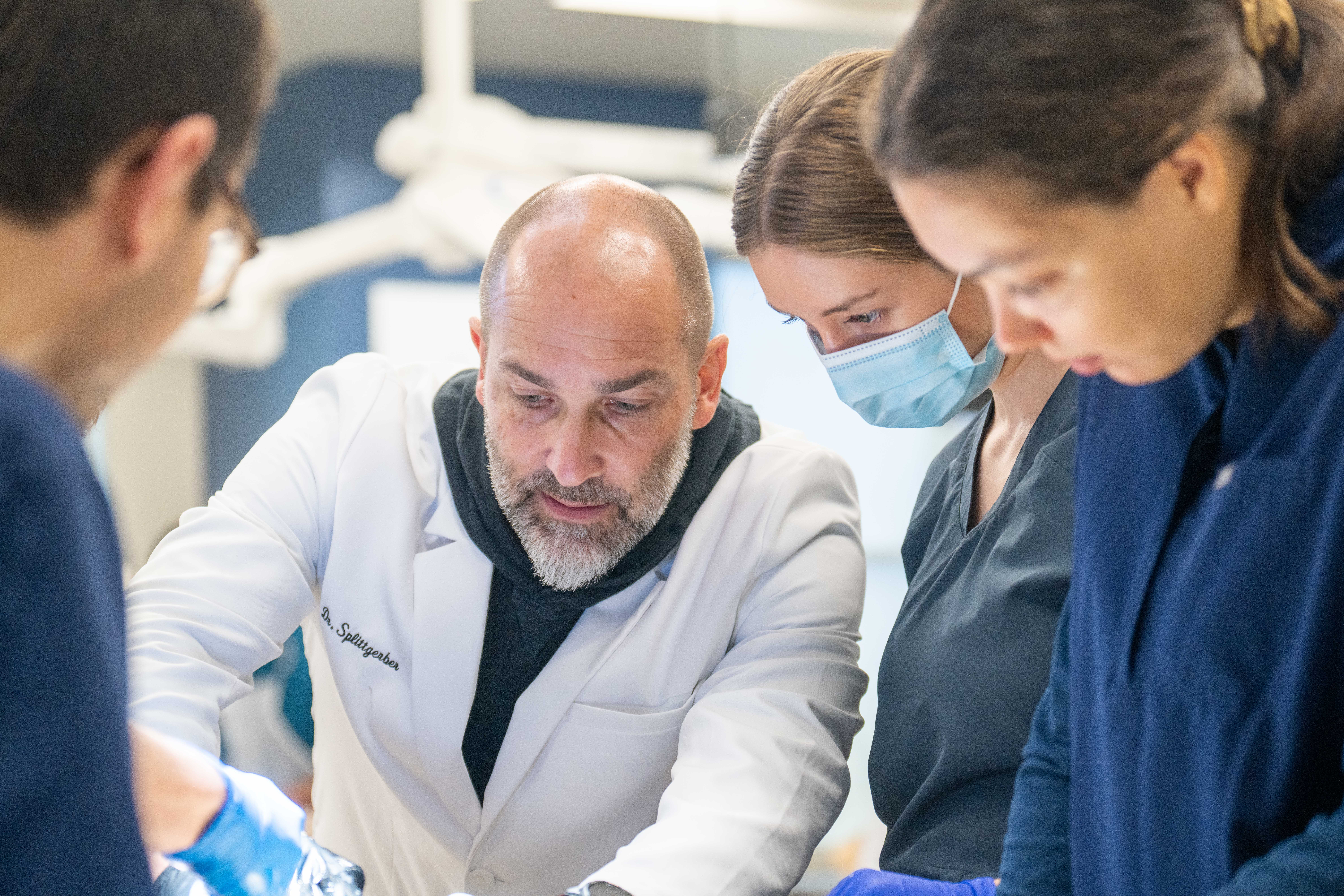 Medical student learning in the anatomy lab.