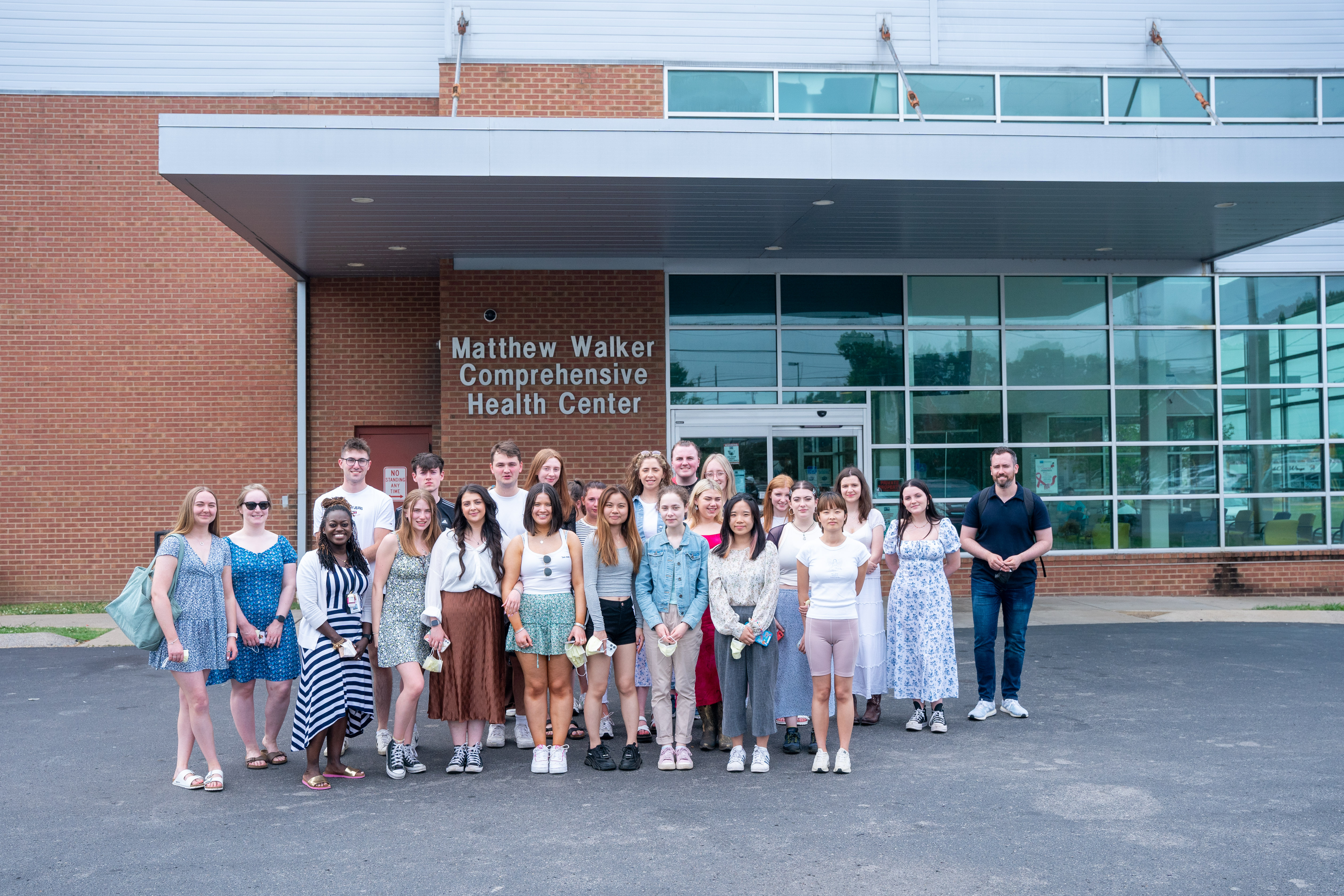 Students outside of the Matthew Walker Comprehensive Health Center