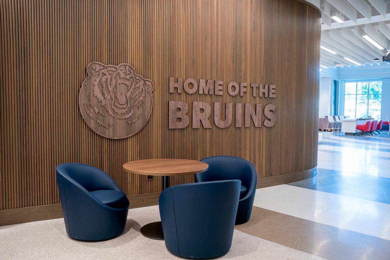 Home of the Bruins sign in the Massey Center