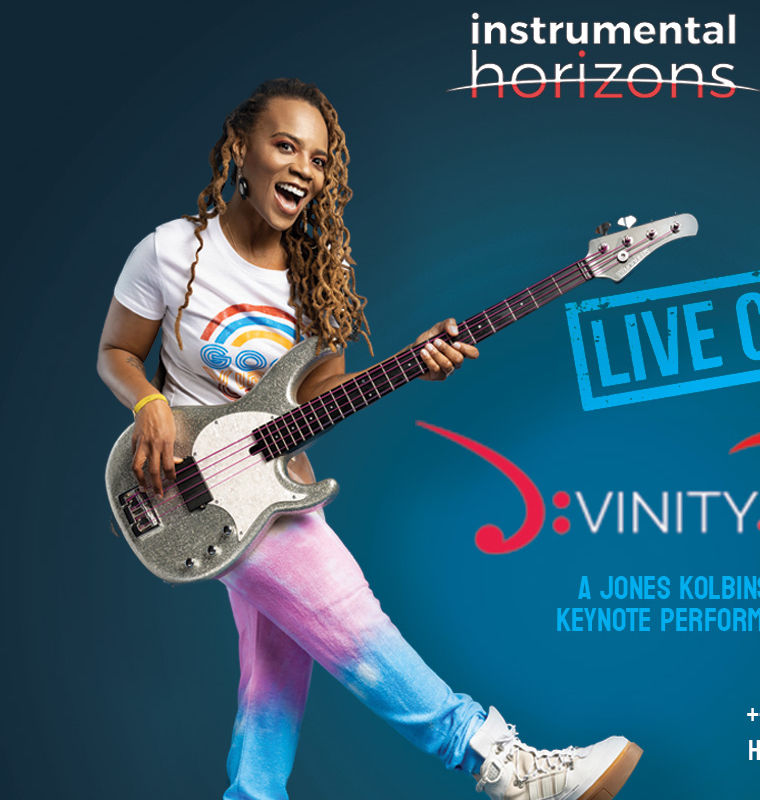 Divinity Roxx playing guitar on an event flyer