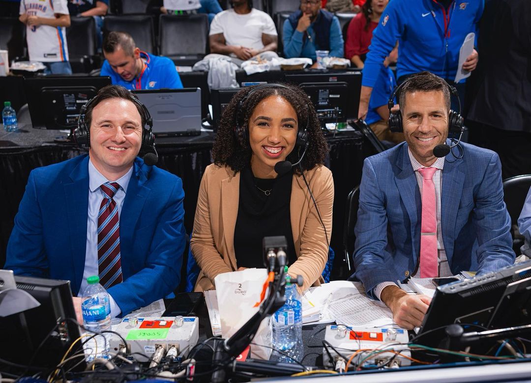 Lawson alongside the Thunder's broadcast crew