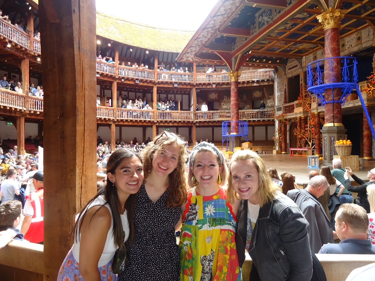 Aubrey and students at Globe Theatre