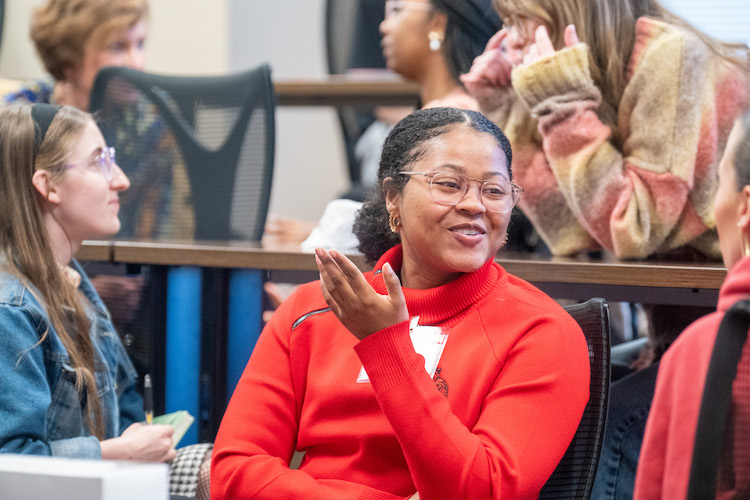 Student smiling in class