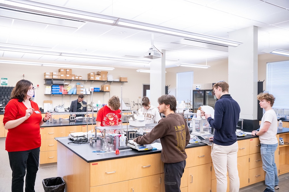 Dr. Garrett lectures to a group of students