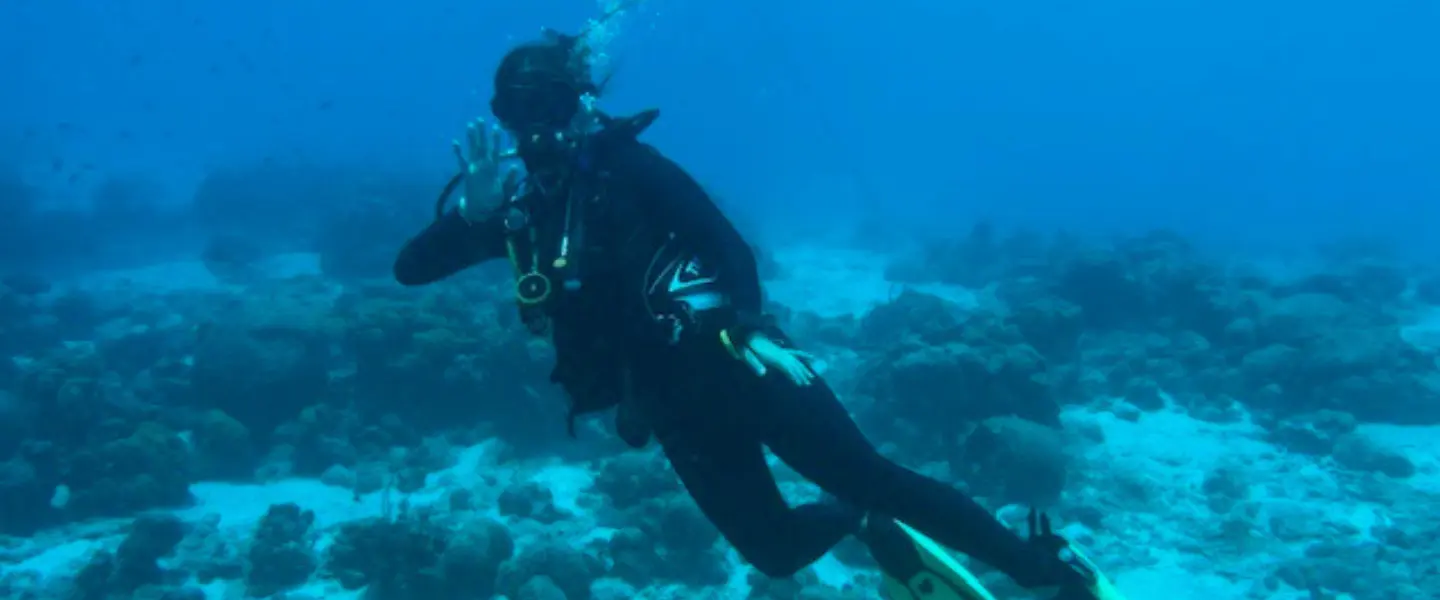 Mackenzie diving and waving at the camera