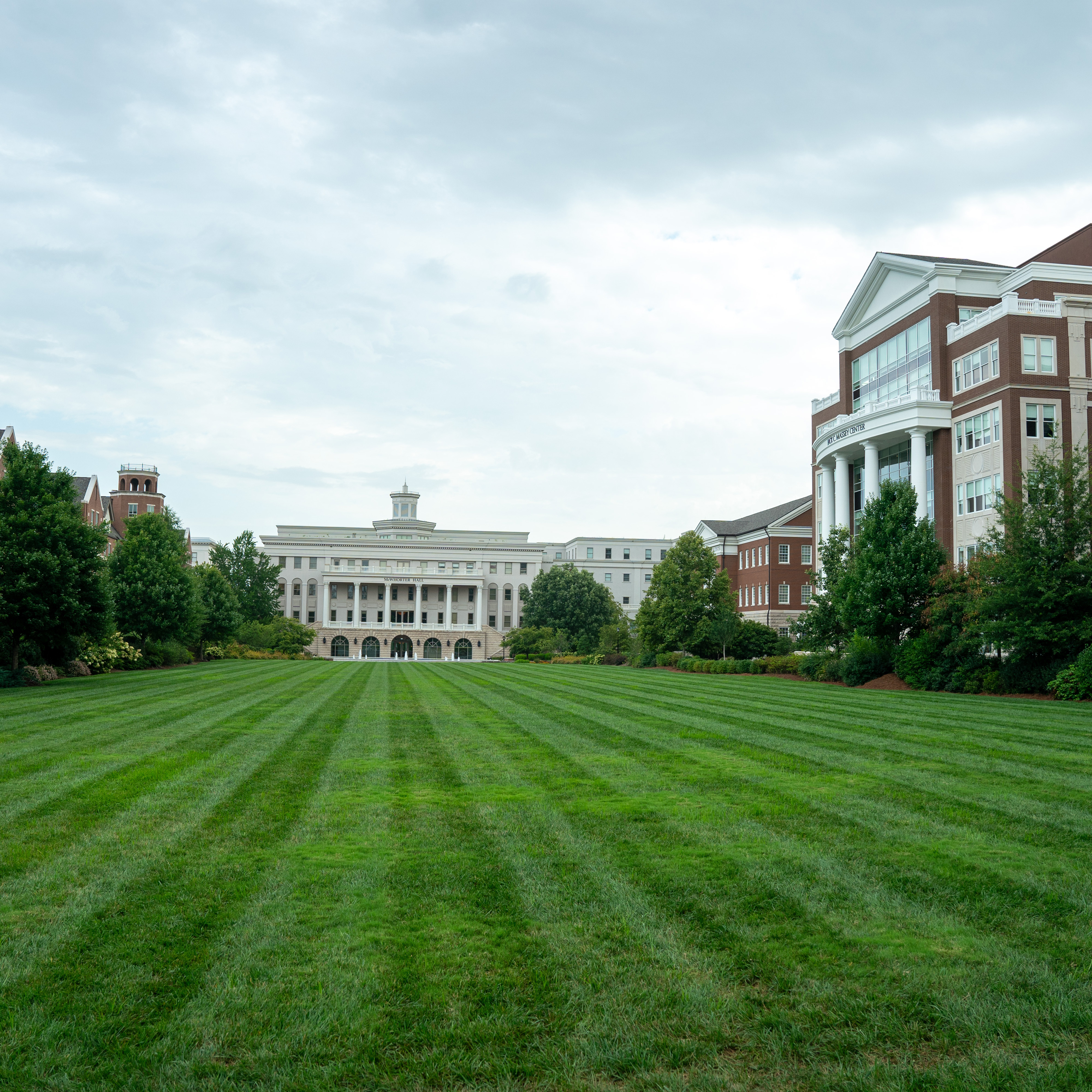 a wide view of the south lawn on an overcast day