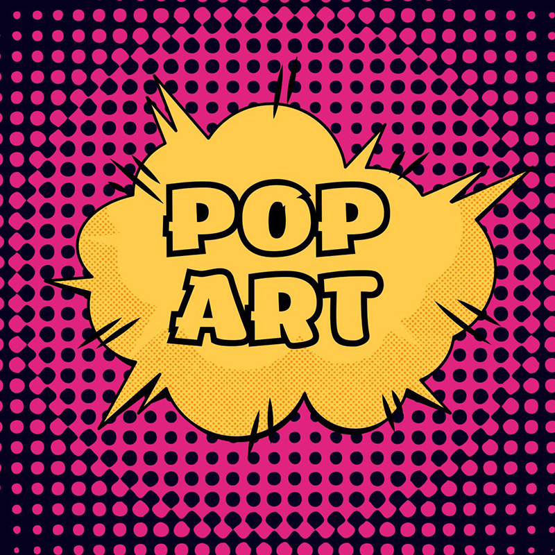 graphic of the text pop art written like a comic book word bubble