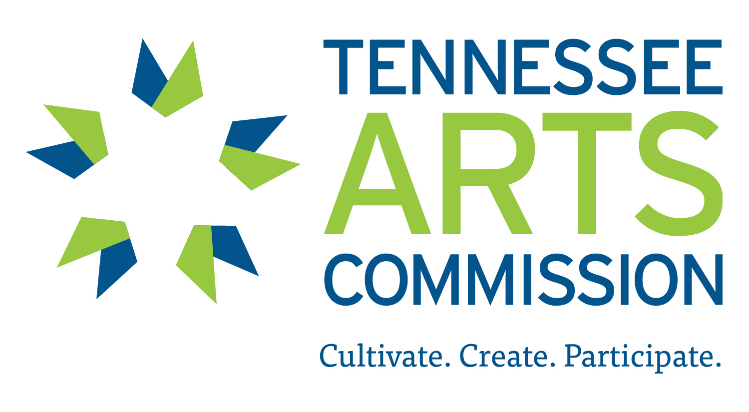 logo saying TN ARTS with a blue and green quilt square pattern